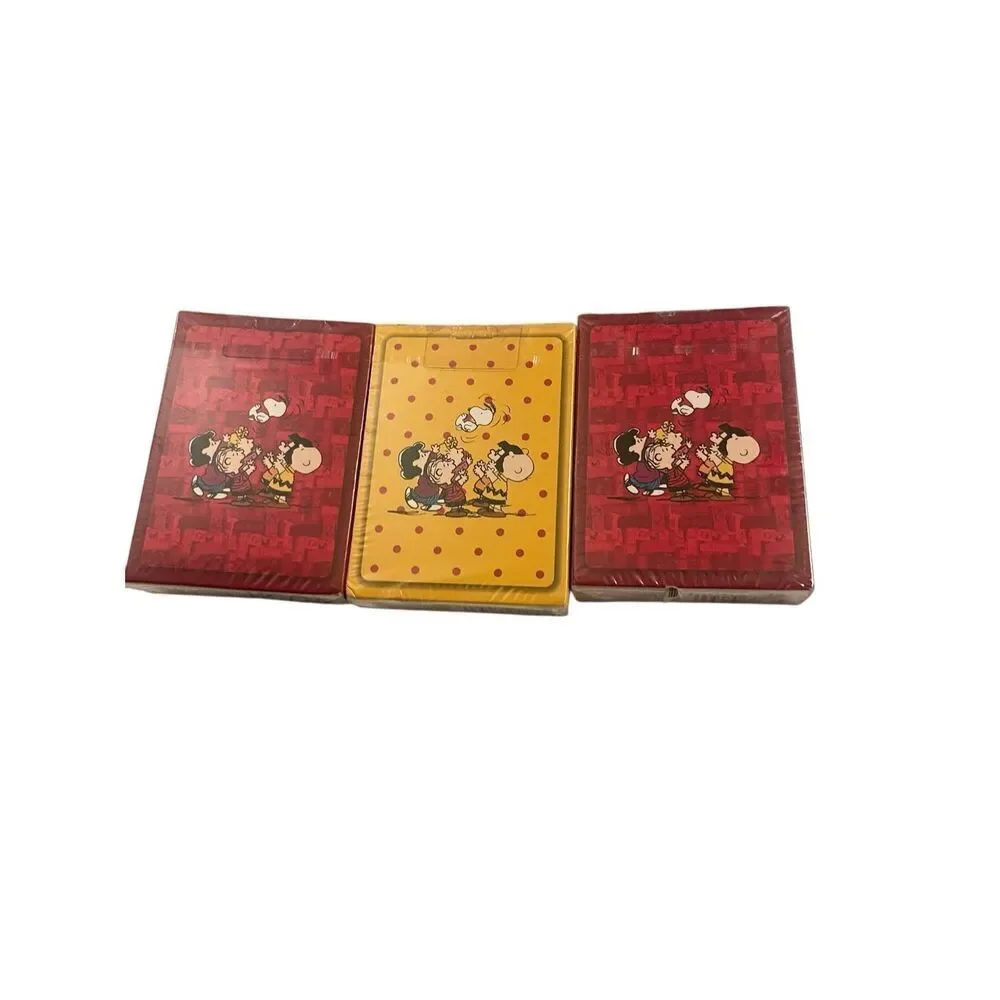 New Peanuts Red and Yellow Characters Playing Cards Set of 3